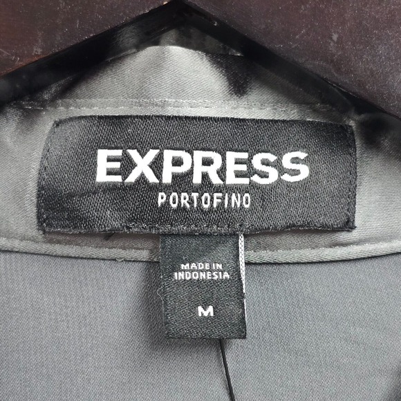 Express Portofino Shirt Womens‎ Medium Gray Satin Polyester Button Up Office - Picture 4 of 14
